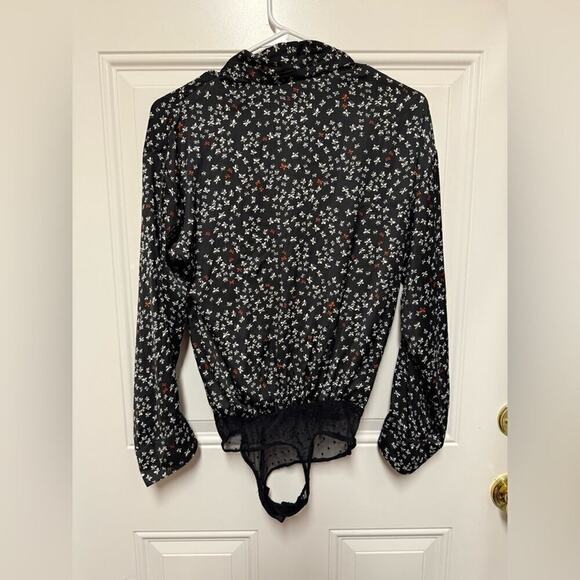 Free People Long Sleeve Bodysuit Ladylike Printed Black/Red Small New - Picture 6 of 6